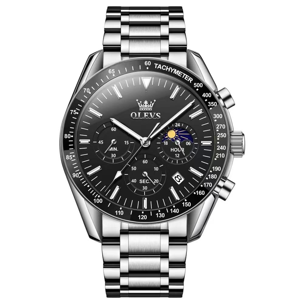 Butter Fly Lock  OLEVS Watch for mens  (Still chain and black dial)