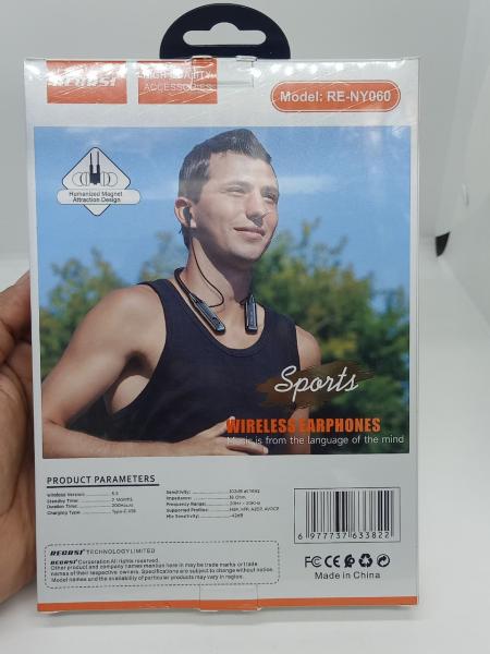 Original Regrsi Model: RE-NY060 Wireless Neckband 200h Long Battery, LED Power Display, TF Card, Fast Charging speed